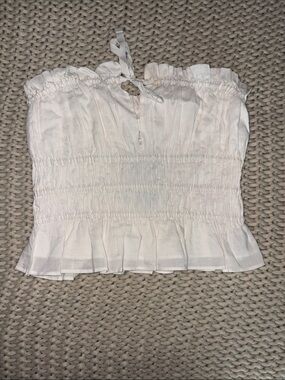 Strapless Smocked Ruffle Crop Top - Ivory